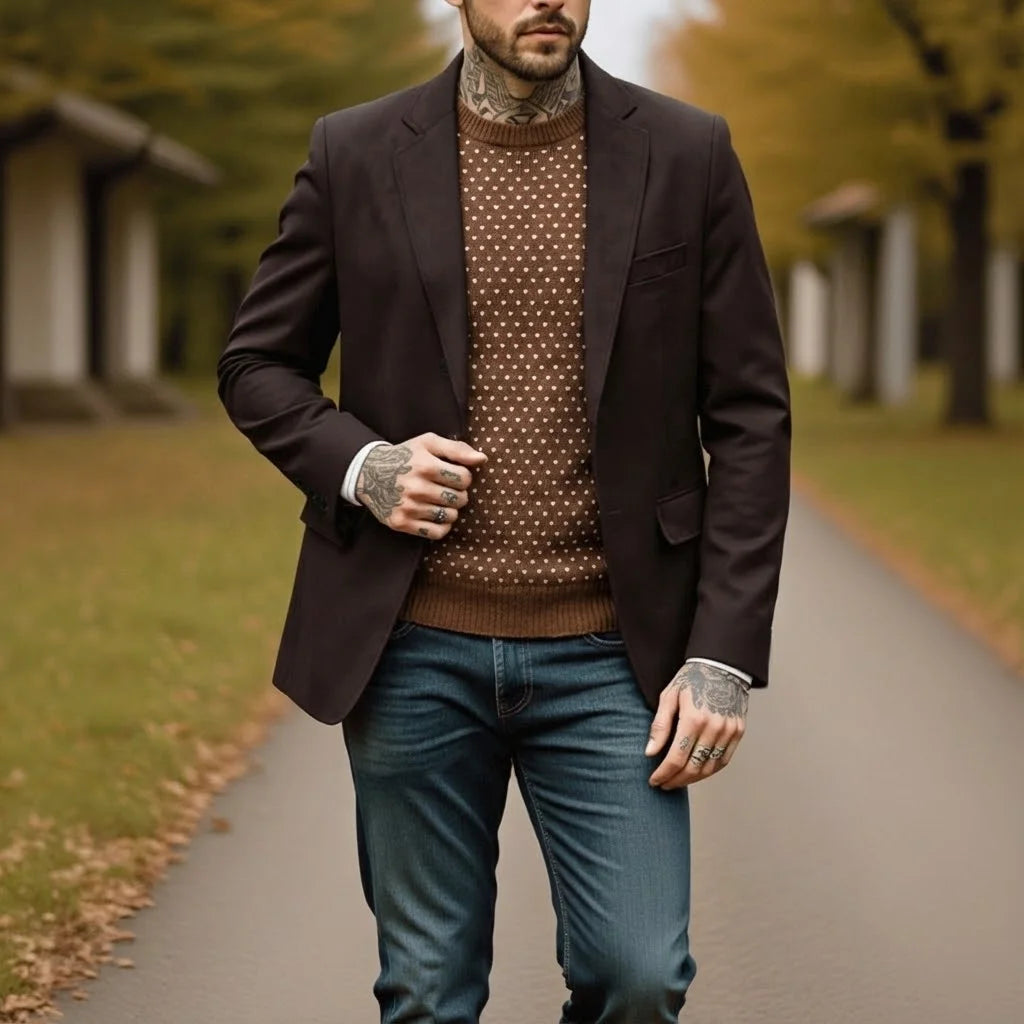 Men's Smart Casual Suede Blazer Vintage Lined Suit Jacket for Office Wear - Street Style M-2XL